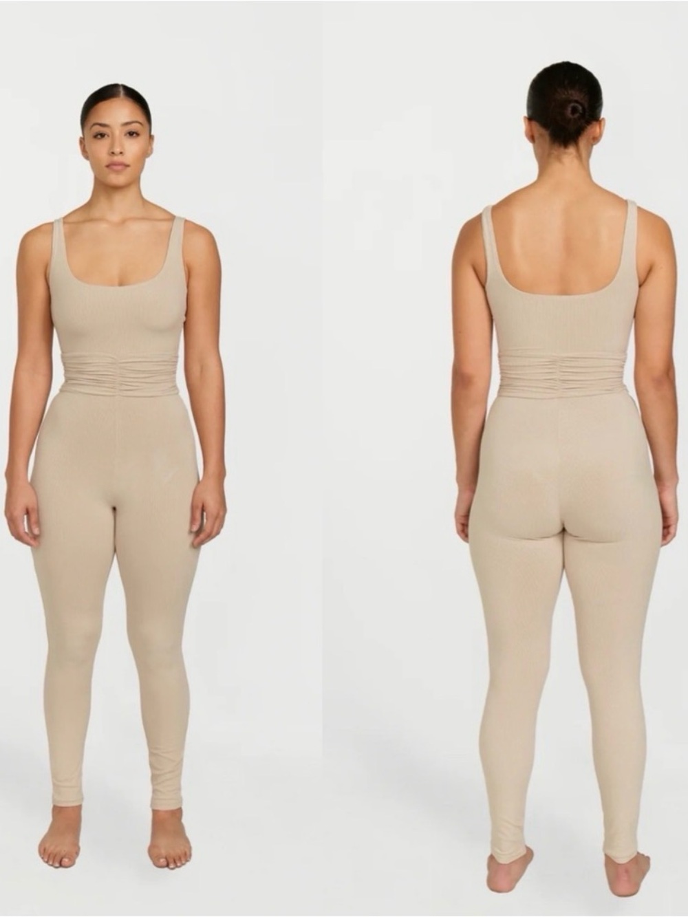 Riot Swim Riot Lounge Beige Ruched Deep-V Jumpsuit Naida Coconut
